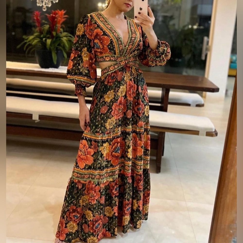 FARM Rio Vibrant Floral Long Dress Size M
